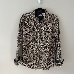 Tizzie Womens Leopard Print Cotton Button Down Top Equestrian Cuffs Sz Small